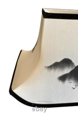 Pagoda Style Lamp Shade Hand Painted Zen Mountain Mist Vintage Mid Century