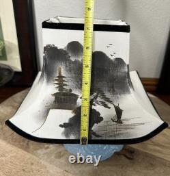 Pagoda Style Lamp Shade Hand Painted Zen Mountain Mist Vintage Mid Century