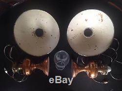 Pair (2) Vintage Copper/Brass Hurricane Style Accent Lamps With Round Shades