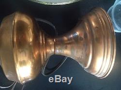 Pair (2) Vintage Copper/Brass Hurricane Style Accent Lamps With Round Shades