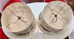 Pair 2 Vintage Three Sided Silk Asian Lamp Shades Painted Birds Flowers 17