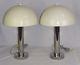 Pair (2) Vtg 1968 Mid Century Nessen Chrome Table Lamps With Mushroom Shade #6026