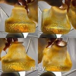 Pair Antique Arts & Crafts Bournique Glass Lamp Shades Caramel Slag Kokomo 2 1/4