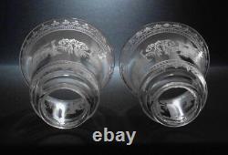 Pair Antique Crystal Etched Griffin Glass Lamp Shades