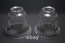 Pair Antique Crystal Etched Griffin Glass Lamp Shades