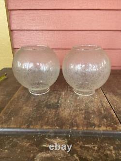 Pair Antique Etched Random Floral Glass Ball Lamp Light Shades 2 7/8 Fitter