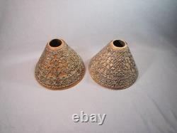 Pair Antique / Vintage Gorham Co. 082 Pierced Metal Candle Lamp Shades & Bases