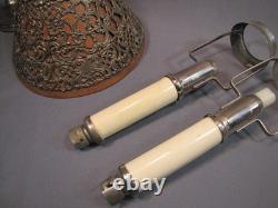 Pair Antique / Vintage Gorham Co. 082 Pierced Metal Candle Lamp Shades & Bases