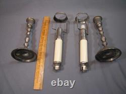 Pair Antique / Vintage Gorham Co. 082 Pierced Metal Candle Lamp Shades & Bases