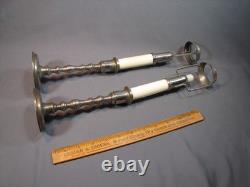 Pair Antique / Vintage Gorham Co. 082 Pierced Metal Candle Lamp Shades & Bases