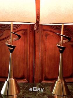Pair Danish Atomic Modern Table Lamp Shades ONLY Vtg Rembrandt MCM