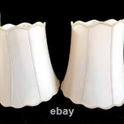 Pair Large Off-White Bell / Drum Lamp Shades w Scalloped Edge Vintage