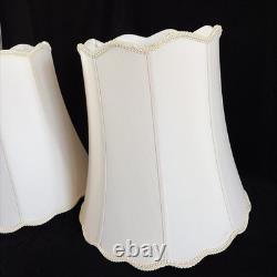 Pair Large Off-White Bell / Drum Lamp Shades w Scalloped Edge Vintage