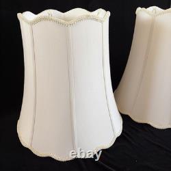 Pair Large Off-White Bell / Drum Lamp Shades w Scalloped Edge Vintage