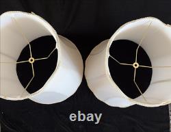 Pair Large Off-White Bell / Drum Lamp Shades w Scalloped Edge Vintage