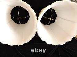 Pair Large Off-White Bell / Drum Lamp Shades w Scalloped Edge Vintage