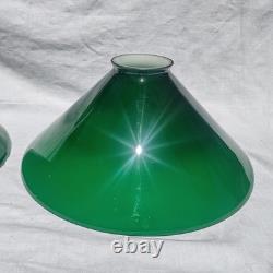 Pair Lg 15 1/2 Vintage Emerald Green Cased Cone Industrial Art Deco Lamp Shades