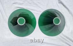 Pair Lg 15 1/2 Vintage Emerald Green Cased Cone Industrial Art Deco Lamp Shades