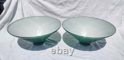 Pair Lg 15 1/2 Vintage Emerald Green Cased Cone Industrial Art Deco Lamp Shades