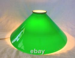 Pair Lg 15 1/2 Vintage Emerald Green Cased Cone Industrial Art Deco Lamp Shades