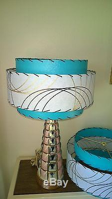 Pair Mid Century Vintage Style 3 Tier Fiberglass Lamp Shade Modern Atomic