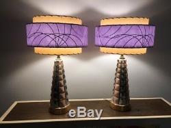 Pair Mid Century Vintage Style 3 Tier Fiberglass Lamp Shade Modern Lavender