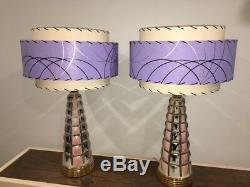 Pair Mid Century Vintage Style 3 Tier Fiberglass Lamp Shade Modern Lavender