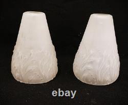 Pair Muller Freres Luneville Art Nuevo Satin Glass Antique Lamp Shades Signed