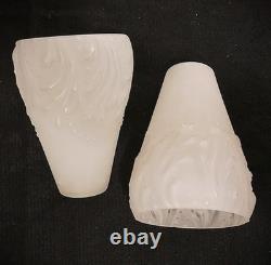 Pair Muller Freres Luneville Art Nuevo Satin Glass Antique Lamp Shades Signed