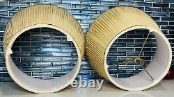 Pair Of MCM Vintage Beige Pleated Empire Fabric Lamp Shades With Gimp Trim (READ)