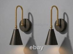 Pair Of Mid Modern Brass Wall Sconce Cone Shade Italian Stilnovo Style Light