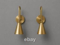 Pair Of Mid Modern Brass Wall Sconce Cone Shade Italian Stilnovo Style Light