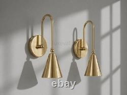 Pair Of Mid Modern Brass Wall Sconce Cone Shade Italian Stilnovo Style Light Pair Of Mid Modern Brass Wall Sconce Cone Shade Italian Stilnovo Style Light
