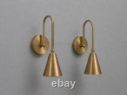 Pair Of Mid Modern Brass Wall Sconce Cone Shade Italian Stilnovo Style Light