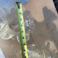 Pair Of VINTAGE ETCHED SATIN GLASS FLORAL LAMP SHADES FLUTED RIM 9.5 in. Height