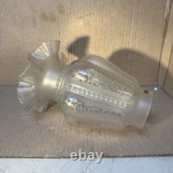 Pair Of VINTAGE ETCHED SATIN GLASS FLORAL LAMP SHADES FLUTED RIM 9.5 in. Height