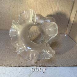 Pair Of VINTAGE ETCHED SATIN GLASS FLORAL LAMP SHADES FLUTED RIM 9.5 in. Height