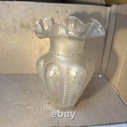 Pair Of VINTAGE ETCHED SATIN GLASS FLORAL LAMP SHADES FLUTED RIM 9.5 in. Height