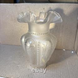Pair Of VINTAGE ETCHED SATIN GLASS FLORAL LAMP SHADES FLUTED RIM 9.5 in. Height