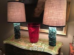 Pair Of Vintage 1970s Shattaline Cluster Ice Lamps Blue With Original Shades