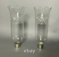 Pair Of Vintage Antique Etched Glass 11 Hurricane Glass Table Lamp Shades