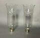 Pair Of Vintage Antique Etched Glass 11 Hurricane Glass Table Lamp Shades