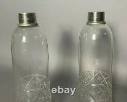 Pair Of Vintage Antique Etched Glass 11 Hurricane Glass Table Lamp Shades
