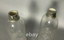 Pair Of Vintage Antique Etched Glass 11 Hurricane Glass Table Lamp Shades