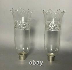 Pair Of Vintage Antique Etched Glass 11 Hurricane Glass Table Lamp Shades