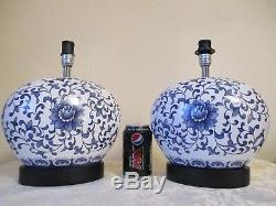 Pair Of Vintage Blue And White Chinese Porcelain Lamps With Vintage Shades