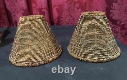 Pair Of Vintage Czech Style Beaded Glass Lamp Shades