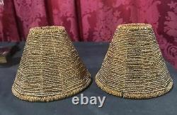 Pair Of Vintage Czech Style Beaded Glass Lamp Shades