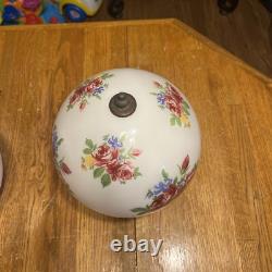 Pair Of Vintage Glass Flora Roses Ceiling Light Round Globe Shades