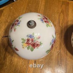 Pair Of Vintage Glass Flora Roses Ceiling Light Round Globe Shades